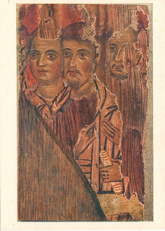 Фрагмент иконы с лицами трех апостолов. X-XI века (Левконикон. Церковь архангела Михаила)